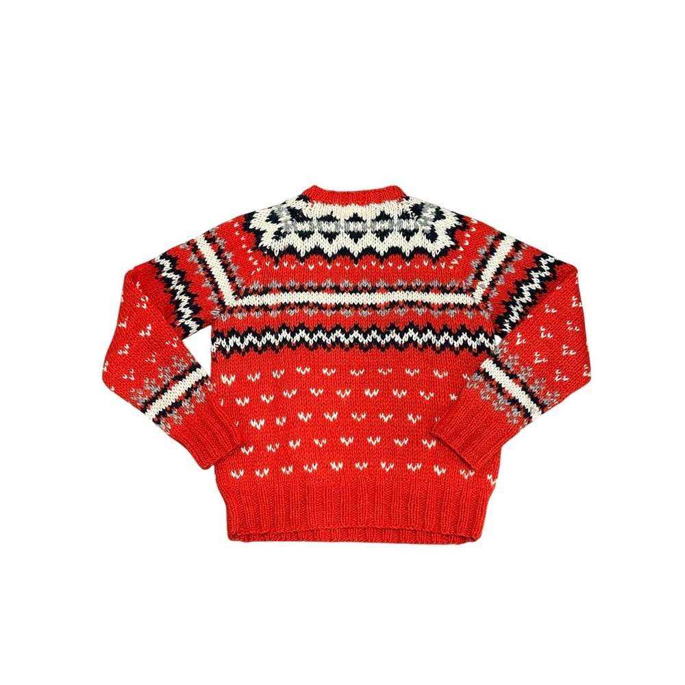 Vintage 80s 90s L.L.Bean Fair Isle 100% Wool Nordic Sweater Red Size M - Picture 5 of 7